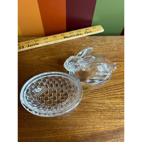 Clear bunny rabbit on a nest BON collectable catch all trinket dish glass - Picture 6 of 7